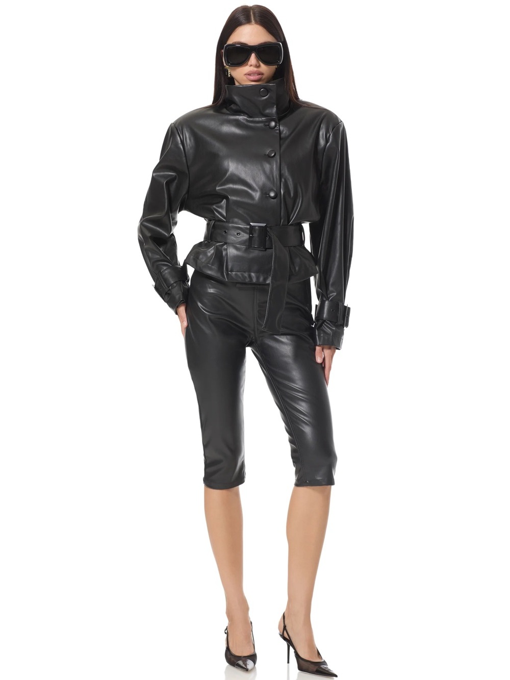 AFRM Black Faux Leather Capris